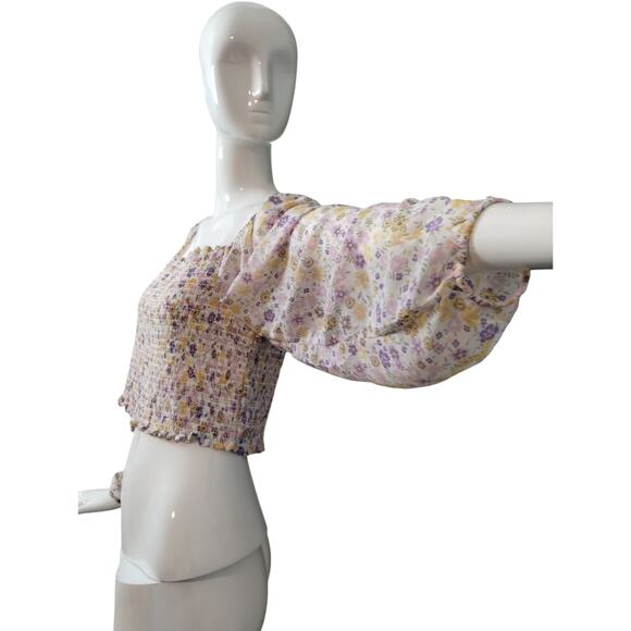 Love Tree Women's Size Large Floral Crop  Smocked Square Neck Summer Boho Top - Picture 3 of 12